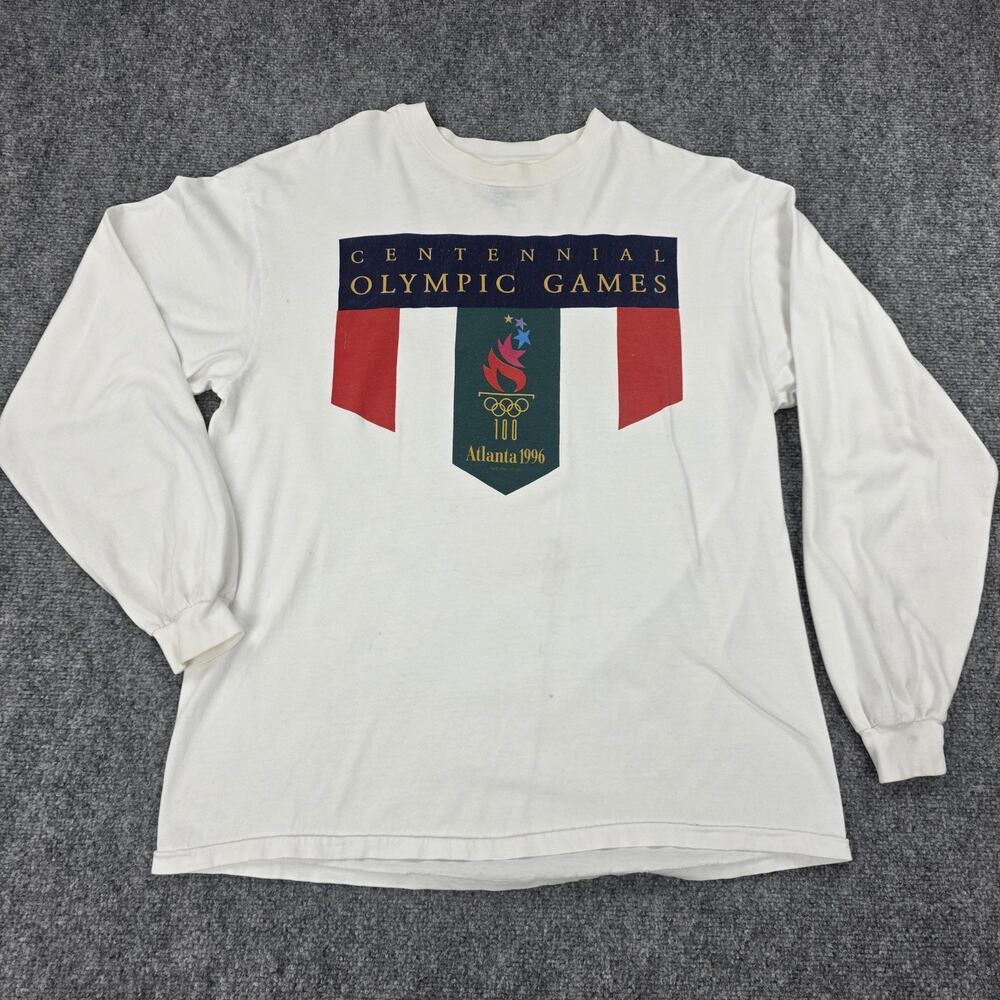 Vintage Atlanta 1996 Olympic Games Shirt Mens Large White Hanes Long Sleeve